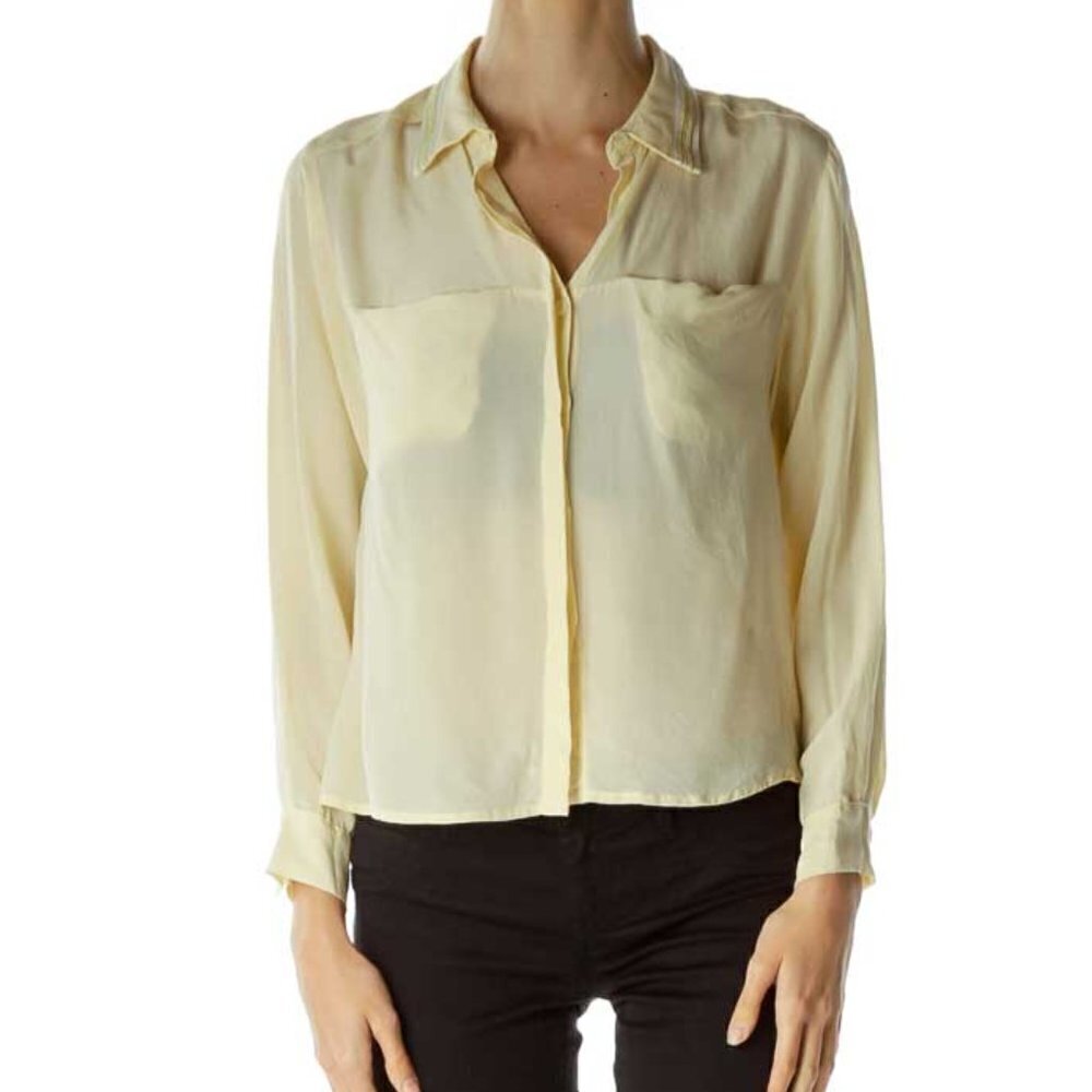 Maria Cher Yellow Gold Collared Long Sleeve Blouse